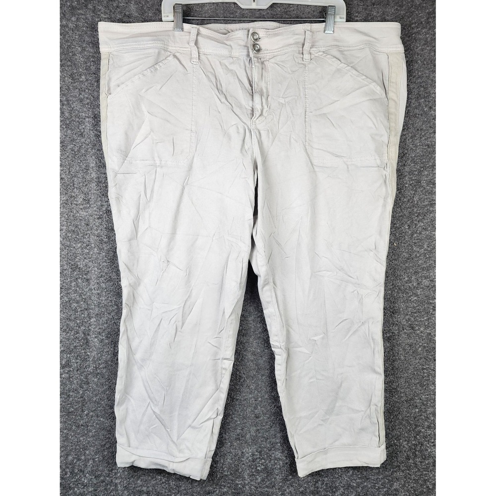 Torrid Cropped Pants Women 24 Beige Side Stripe‎ Feel The Fit Utility Khaki